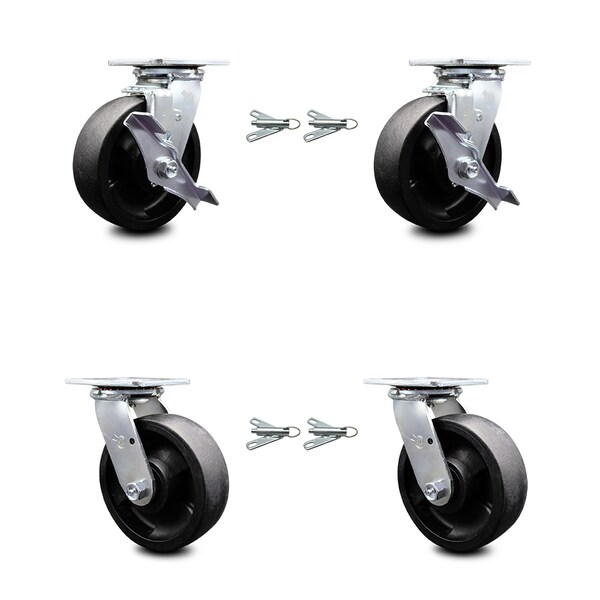 Service Caster 6 Inch Glass Filled Nylon Caster Set with Roller Bearings 4 Swivel Lock 2 Brake SCC-30CS620-GFNR-TLB-BSL-2-BSL-2 - main